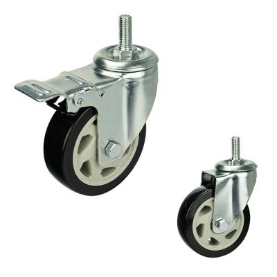 China 150mm Total Brake Threaded Stem Hollow Core Ball Bearing Medium Duty Casters for sale