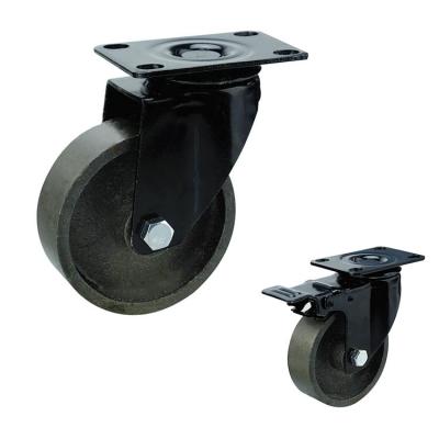 China 100mm Top Plate Black Bracket Cast Iron Swivel Castor Wheels for sale