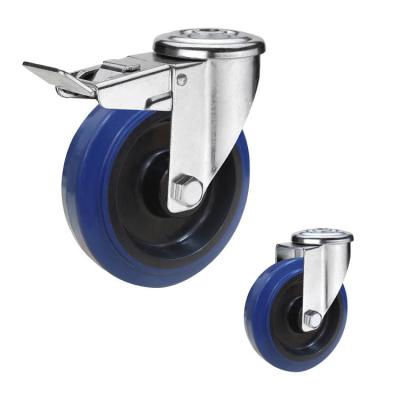 China 8 Inch Blue Bolt Hole Swivel Rubber Rigid Caster Thermoplastic 400kg With Brake for sale