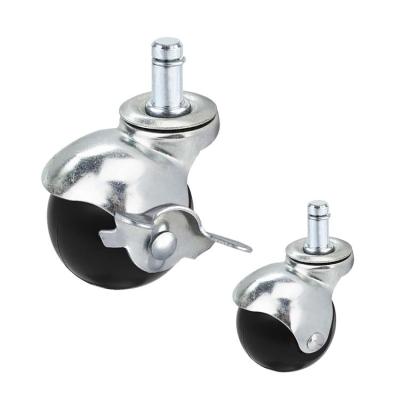 China 11x22mm Plug - In Stem Side Locking Black Plastic Swivel Ball Casters For Carpet for sale