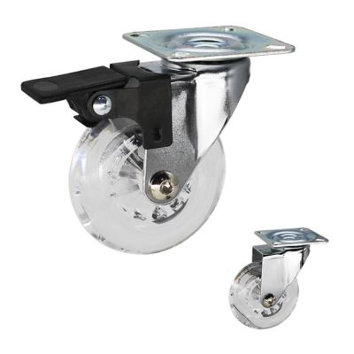 China 75mm Clear PU Furniture Casters Chrome Painted Soft Castors Swivel With Lock For Living Room for sale