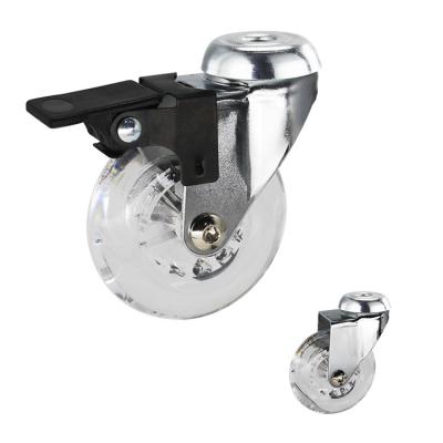 China 2 Inch PU Casters For Furniture Bolt Hole Head Soft Clear Castors Single Lock for sale