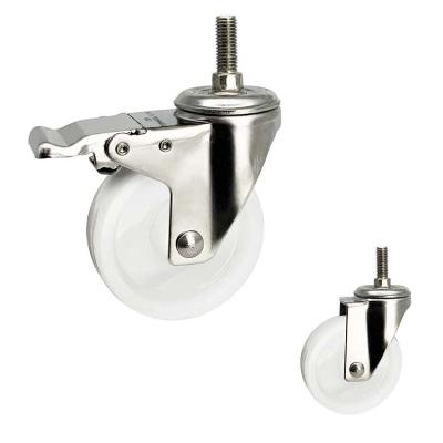 China 125mm SS Casters With Double Brake Threaded Stem White Nylon Casters OEM for sale