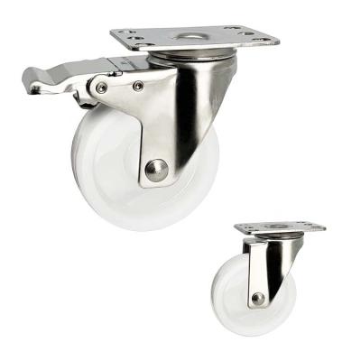 China 75mm Stainless Steel Casters With Double Brake Top Plate Solid Nylon Casters Customize for sale
