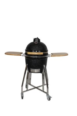 China Ceramic 16 Inch Kamado Grill Charcoal Black Color 40cm With Cart And Side Tables for sale