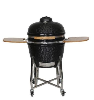 China Ceramic Outdoor 24 Inch Kamado Grill Charcoal Black Color 61cm With Cart And Side Tables for sale