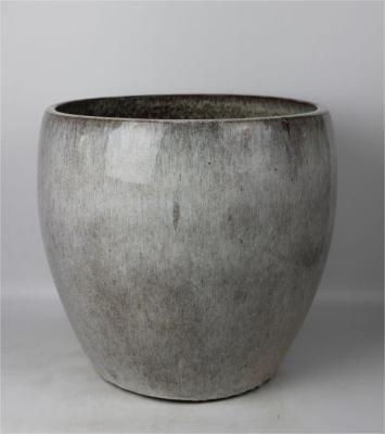 China Round Grey Ceramic Outdoor Plant Pots 16'' 20'' 25'' for sale