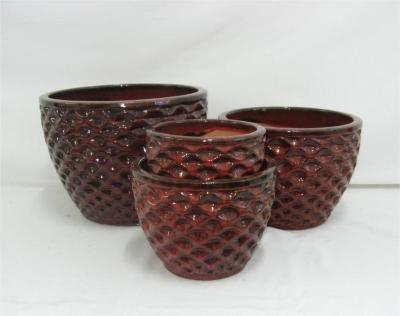 China Ceramic Outdoor Pot High Fired Ceramic Pots For Outside round set 4 for sale