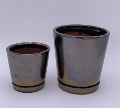 China Square Ceramic Indoor Pots 5 Inch And 7 Inch With Saucer Glazed for sale