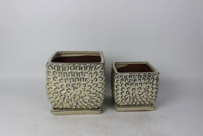 China Macetas de interior de cerámica de 8 pulgadas y 6 pulgadas cuadradas con platillo esmaltado en venta