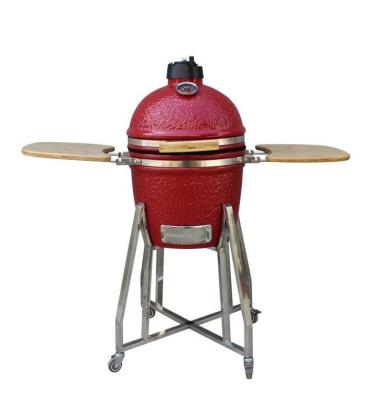 China Kamado 15 Inch Charcoal Ceramic Smoker Red Color 39cm With Cart And Side Tables for sale