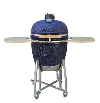 China Ceramic 22 Inch Kamado Grill Outdoor Charcoal Navy Color 57cm With Cart And Side Tables for sale