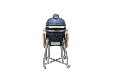China Outdoor Shiny Black Color 15 Kamado Style Ceramic Grill 39cm With Cart And Side Tables for sale