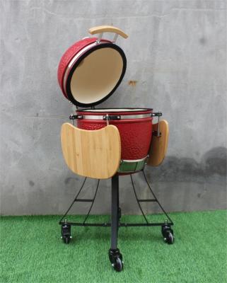 China 17 Inch Ceramic Kettle BBQ Royal Red Color 44cm With Cart And Side Tables for sale