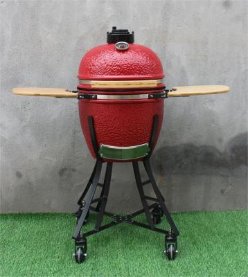 China Royal Red Color 44cm Ceramic Kamado Grill 17 Inch With Cart And Side Tables for sale