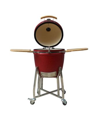China Red Color Ceramic Kamado Grill  22 Inch Outdoor Charcoal Heat Resistant Mullite for sale