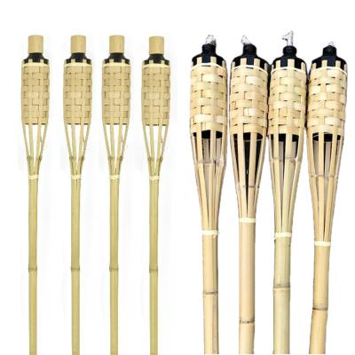 China Garden Decor 115cm Bamboo Tiki Torches With Flickering Flame Metal Oil Canisters for sale