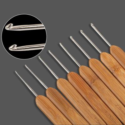 China Bamboo Handle Crochet Hook Set Knitting Needles Stainless Steel Head Sewing Accessories for sale