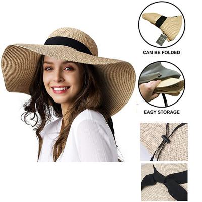 中国 広い縁のわらの注文のロゴの帽子の折り畳み式の夏浜の帽子 販売のため