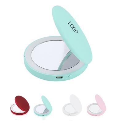 China Custom LOGO Brand USB Rechargable Led Makup Mirror Lighted Magnification Compact Mirror for sale