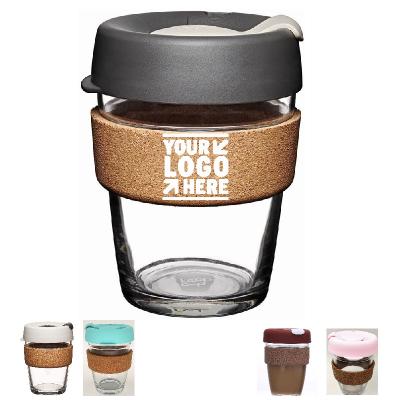 China 12 OZ Glass Coffee Cup With Cork Sleeve Reusable Glass Coffee  Mug for sale