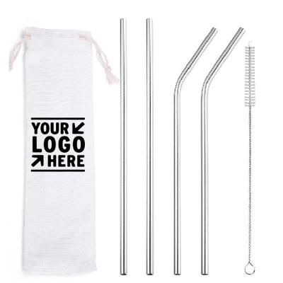 China Custom Brand Print Logo 6 Sets Stainless Steel Drinking Straw  Reusable Drinking Straws for sale