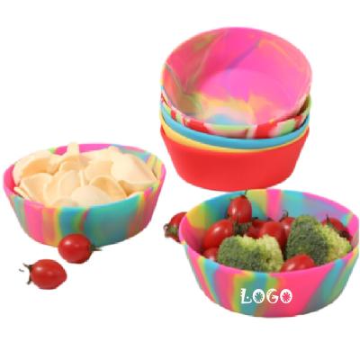 China Customized Brand Print Logo 13.4OZ Colorful Silicone Food Bowls Unbreakable Flexible Silicone Bowl for sale
