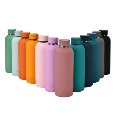 China Custom logo Imprint Mugs soft touch double wall insulated vacuum flask  stainless steel water bottle for sale