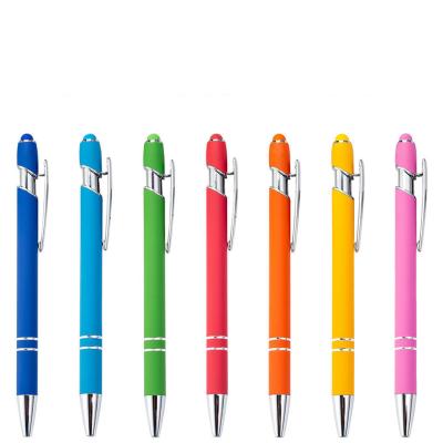 China Promotional Cute Retractable Office Ballpoint Pen with Stylus Tip Soft Touch Click Metal Pen1.0mm Medium Point for sale