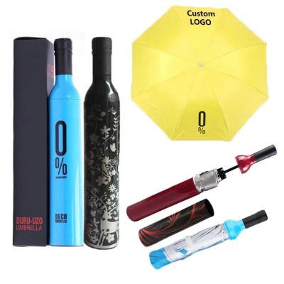 China Custom Printing  Wind Resistant Folding Umbrella Wine Bottle Umbrella for sale