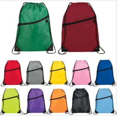 China Front Zipper Pocket Waterproof Sports Travel Polyester Drawstring Bag for sale
