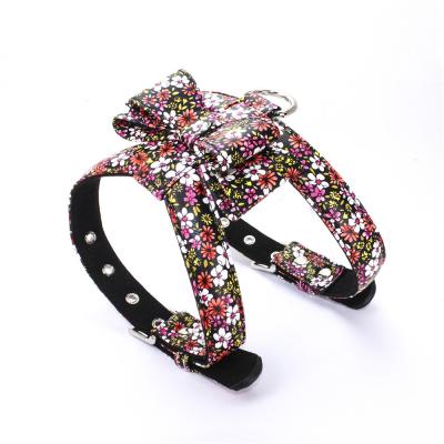 China No Pull Leather Adult Dog Walking Training Harness With Bow Floral Design for sale