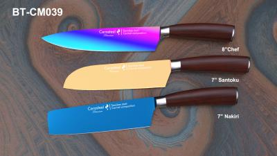 China Titanium Coating Ceramic Chopping Knife / Gold Blade Professional Kitchen Knives for sale