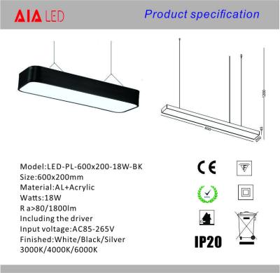 China La oficina comercial negra moderna 18W de SMD LED llevó la luz pendiente para el tubo de T5 LED en venta
