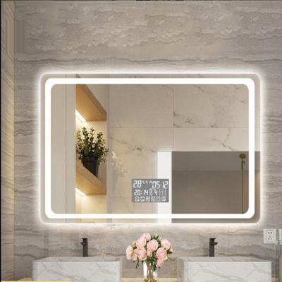 China Bathroom mirror lamp square smart make-up mirror light hotel led anti-fog waterproof PIR time date temperature show for sale