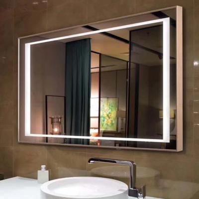 China El hotel elegante cuadrado de la luz del espejo de la luz del espejo del cuarto de baño llevó elegante impermeable antiniebla con temperatura de la fecha en venta