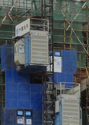 China Rack Pinion Type Construction Site Hoist Twin Cage VFD SC100/100(BZ) KP-B02 for sale