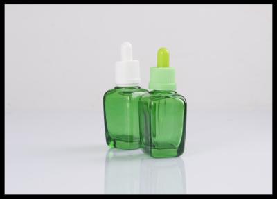 China Botella verde cuadrada ambarina cosmética de cristal de la botella 30ml del dropper del aceite esencial en venta