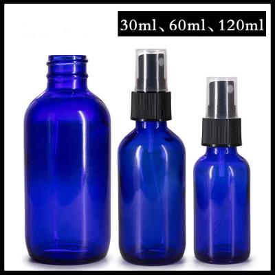 China Blue Color Glass Spray Bottle 30ml 60ml 120ml For Cosmetic Lotion / Perfume for sale