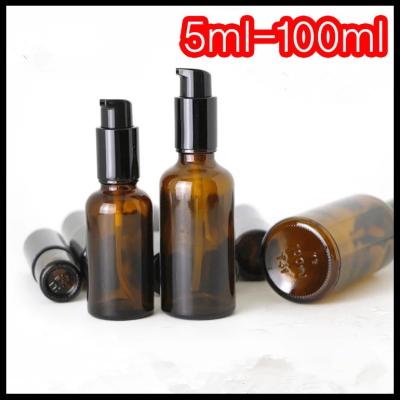China Brown Color Essential Oil Glass Dropper Bottle Black Pump For Cosmetic Lotion for sale