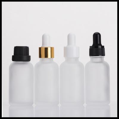 China Capacidad clara de las botellas de aceite esencial del vidrio esmerilado 30ml a prueba de niños con el casquillo del pisón en venta
