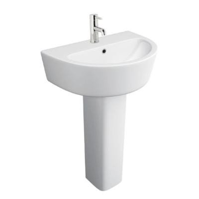 China Watermark Curved Full Pedestal Wash Basin Gloss White 36 Inch Pedestal Sink for sale