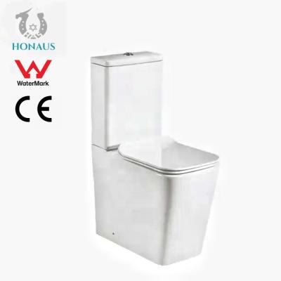 China Europese CE vierkant gesloten gekoppeld toilet randloze waterkast 645*370*850mm Te koop