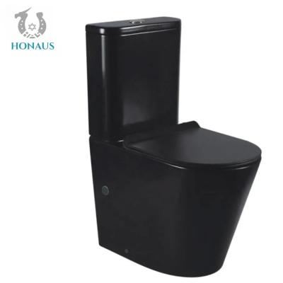 China Apartments Black Rimless Toilet Wash Down WC Two Piece Commode No Stains for sale