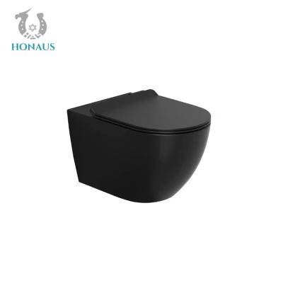 China Watermark Hotel Black Wall Hung Water Closet Wall Hanging Toilet 535*360*330MM for sale