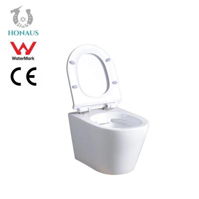 China ISO Soft Closing Seat Cover Ceramic Wall Hung Toilet Bowl Water Saving for sale