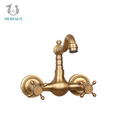 China Double Switch Antique Copper Wall Mounted Bathtub Faucets Hot Cold Water for sale