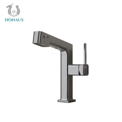 China Three Modes Adjustable Flow Pull Out Basin Faucet Modern Bathroom Sink Faucet for sale