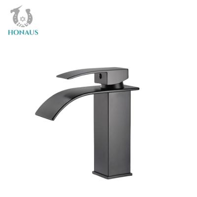 China Gravity Casting Hot Cold Wash Basin Faucet Black Waterfall Basin Mixer Tap for sale