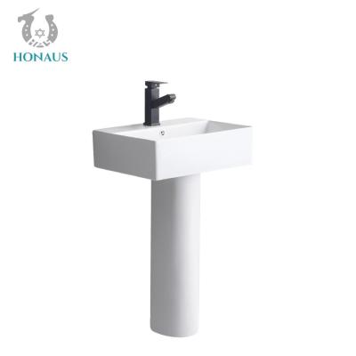 China Customised White Slim Full Pedestal Wash Basin Square Pedestal Sink 810mm for sale
